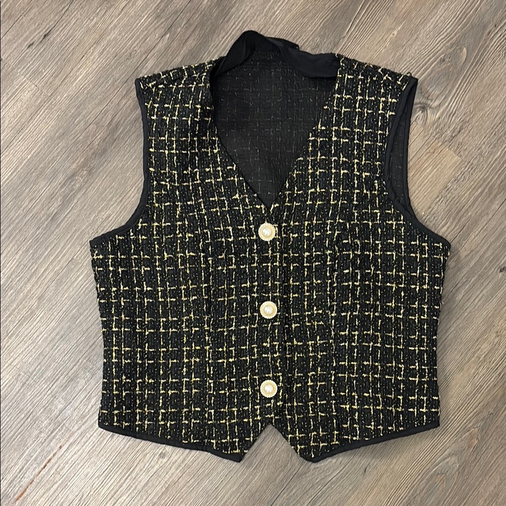 Black and Gold Tweed Vest